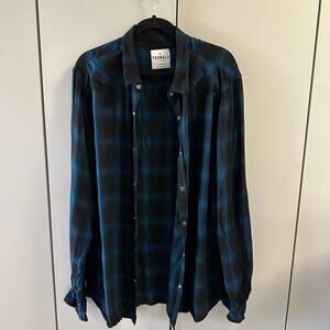 Men's YoungLA Blue Plaid  Pearl Snap,  Viscose, Lightweight  S01, New